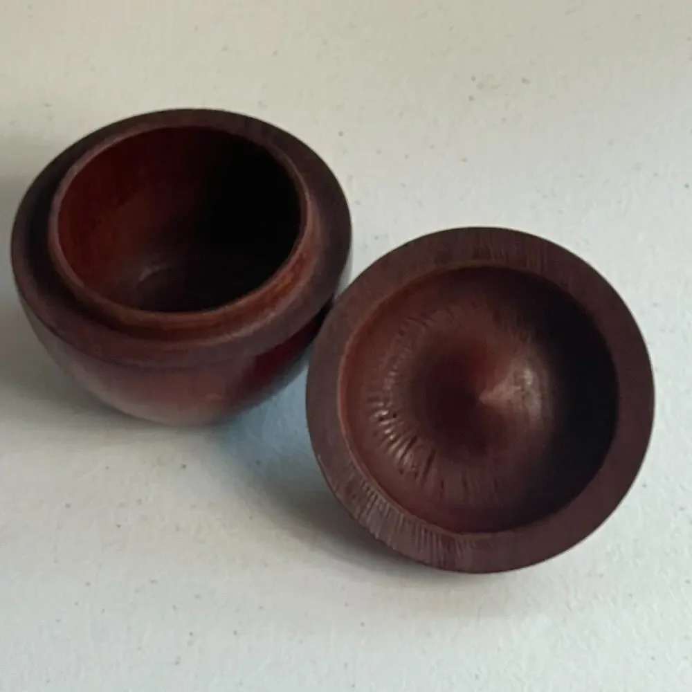 Wood Apple Shaped Trinket Carved Display Box Home Decor 3.5